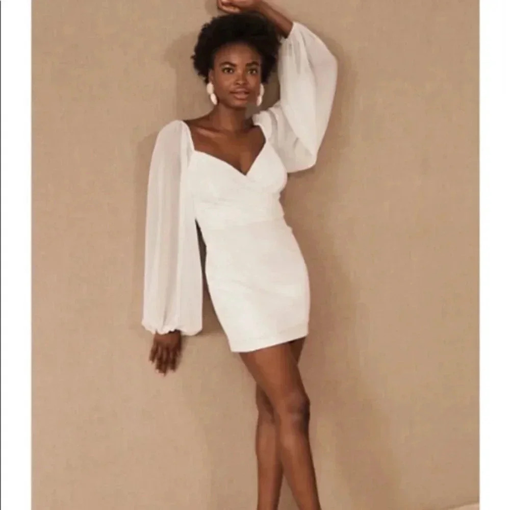 Anthropologie BHLDN Caton Long Sleeve Mini Dress in White Size 4